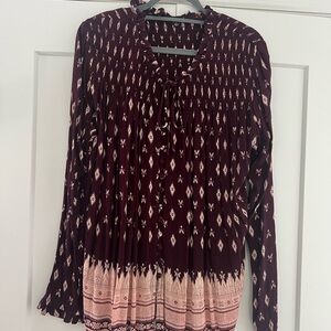 Dear John Red Pleated Long Sleeve Blouse